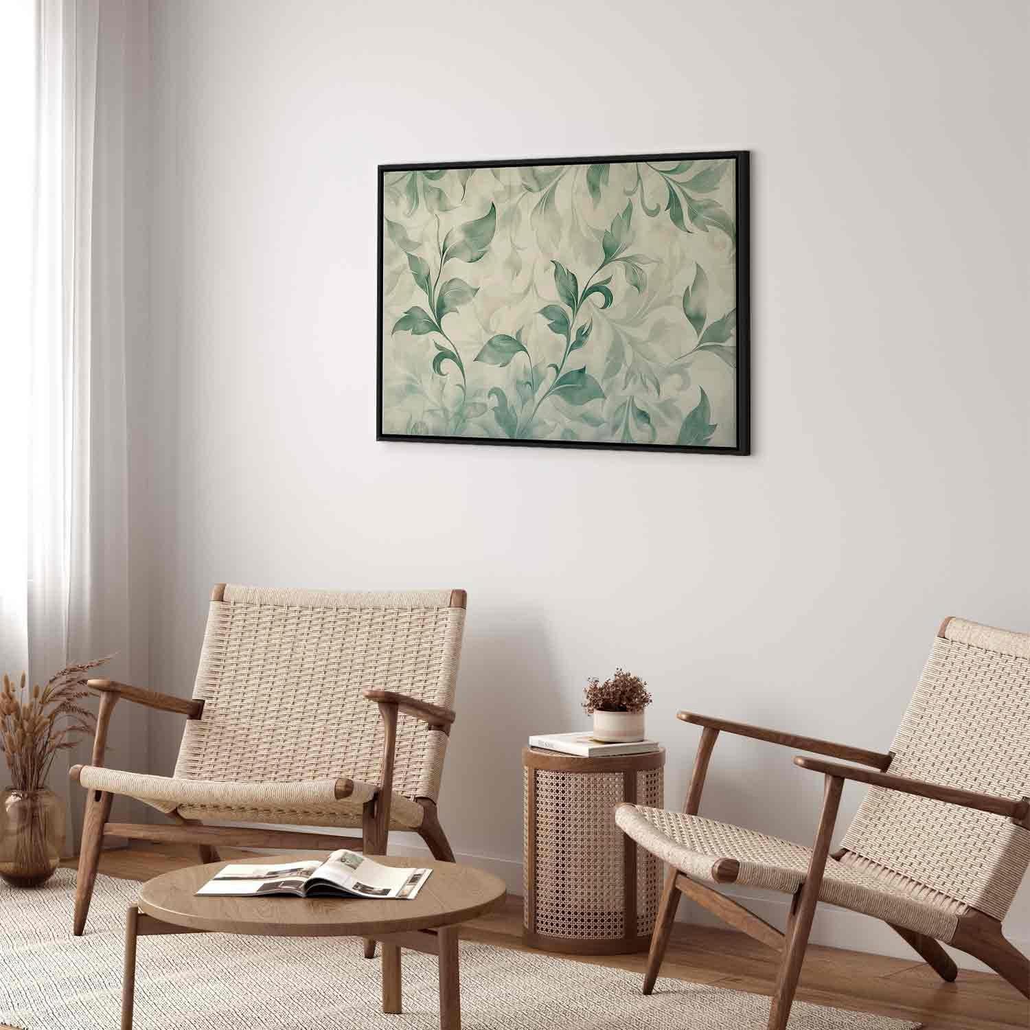 Leinwandbild - Watercolor Botanical Motif Delicate Green-Beige Leaves Artgeist