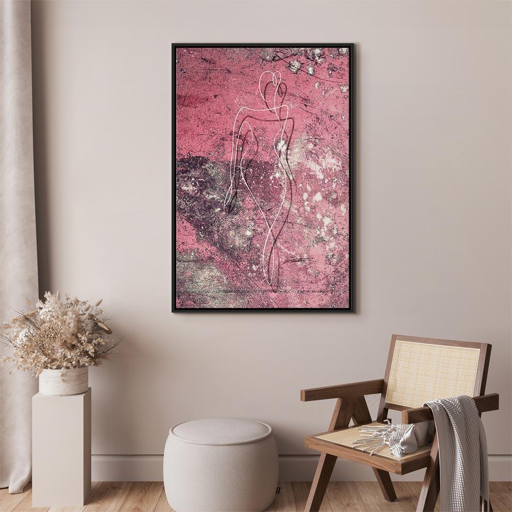 Leinwandbild - Figure on Pink Background (1-part) - Female Silhouette in Marble