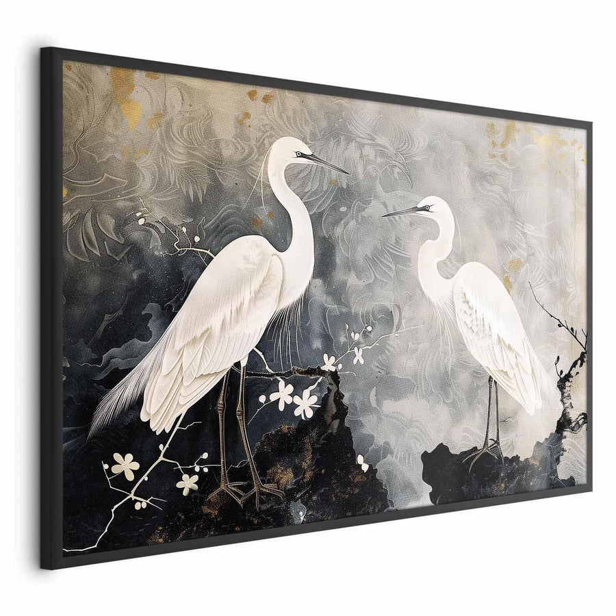 Poster - Herons and Cherry Blossom - oriental-style illustration depicting birds Artgeist