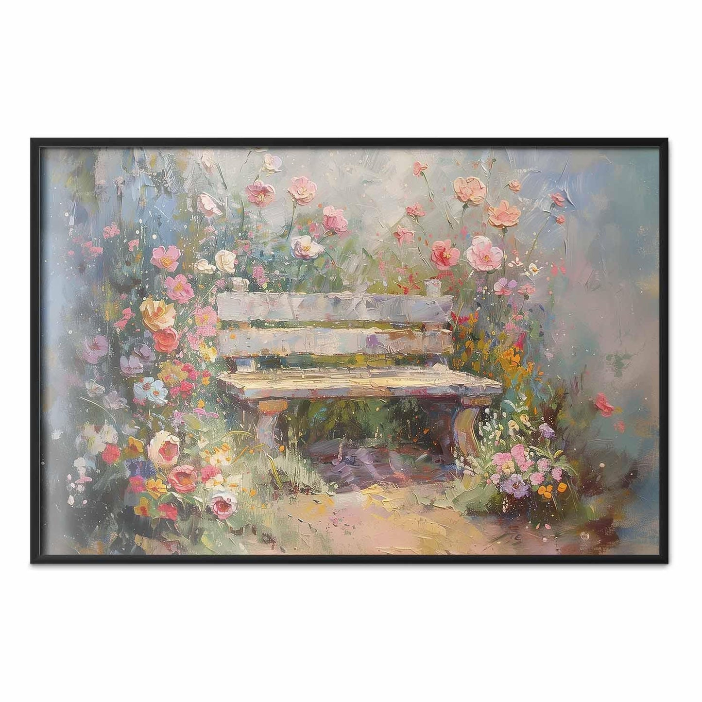 Poster - Flowery bench - impressionist painting full of flowers