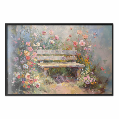 Poster - Flowery bench - impressionist painting full of flowers