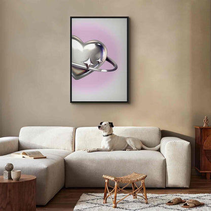Leinwandbild - Cosmic Heart - Silver Heart with a Ring on a Purple Background