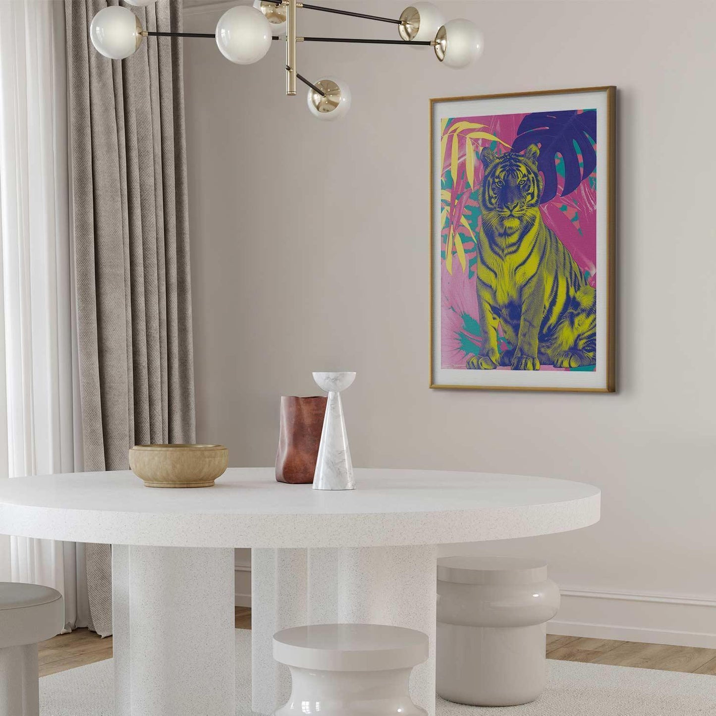 Poster - Colorful Tiger - intense colors of a tiger surrounded by tropical plants