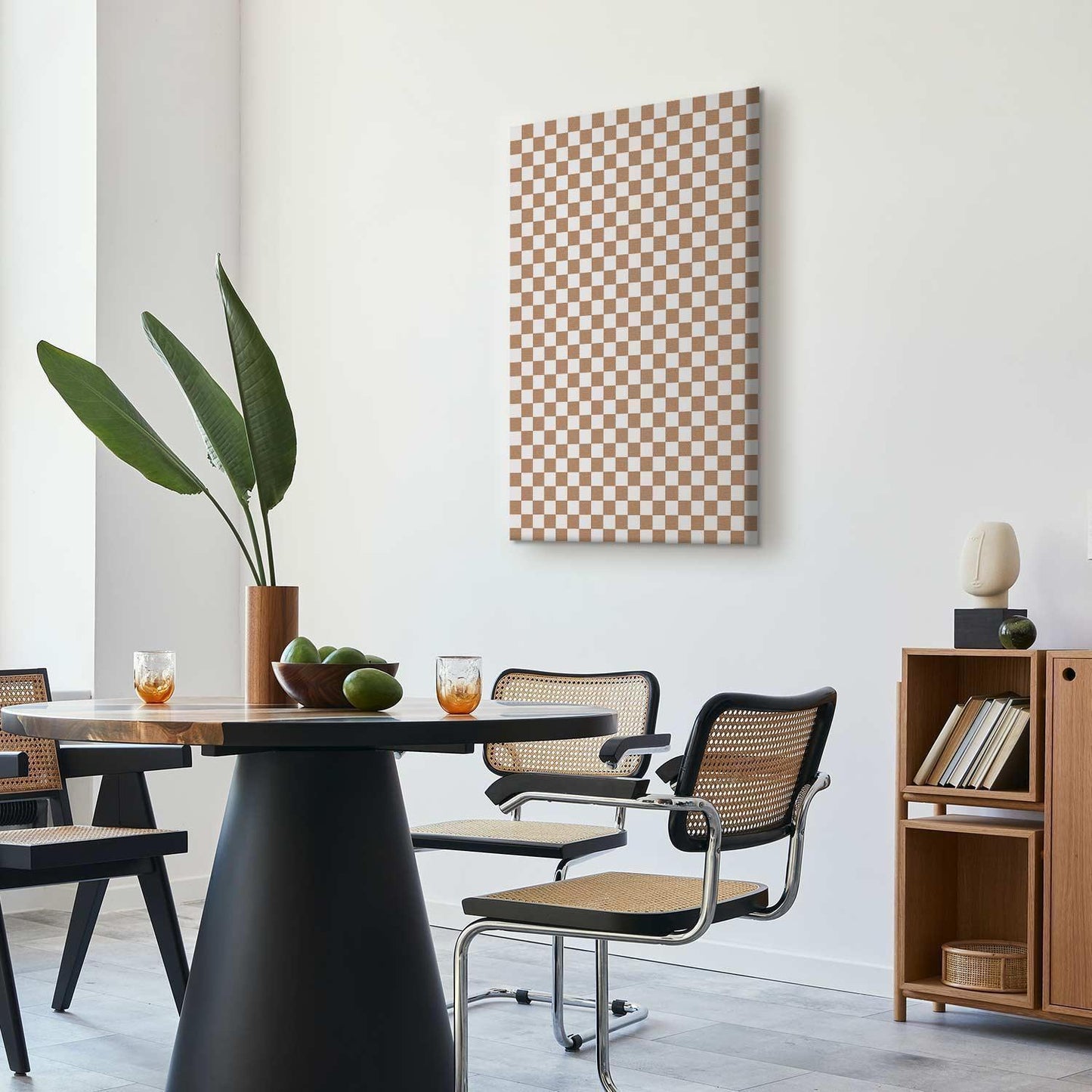 Leinwandbild - Checkerboard Pattern - Brown-White Grid with a Subtle Noise