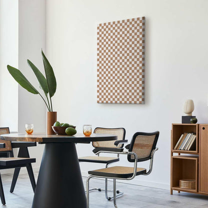 Leinwandbild - Checkerboard Pattern - Brown-White Grid with a Subtle Noise