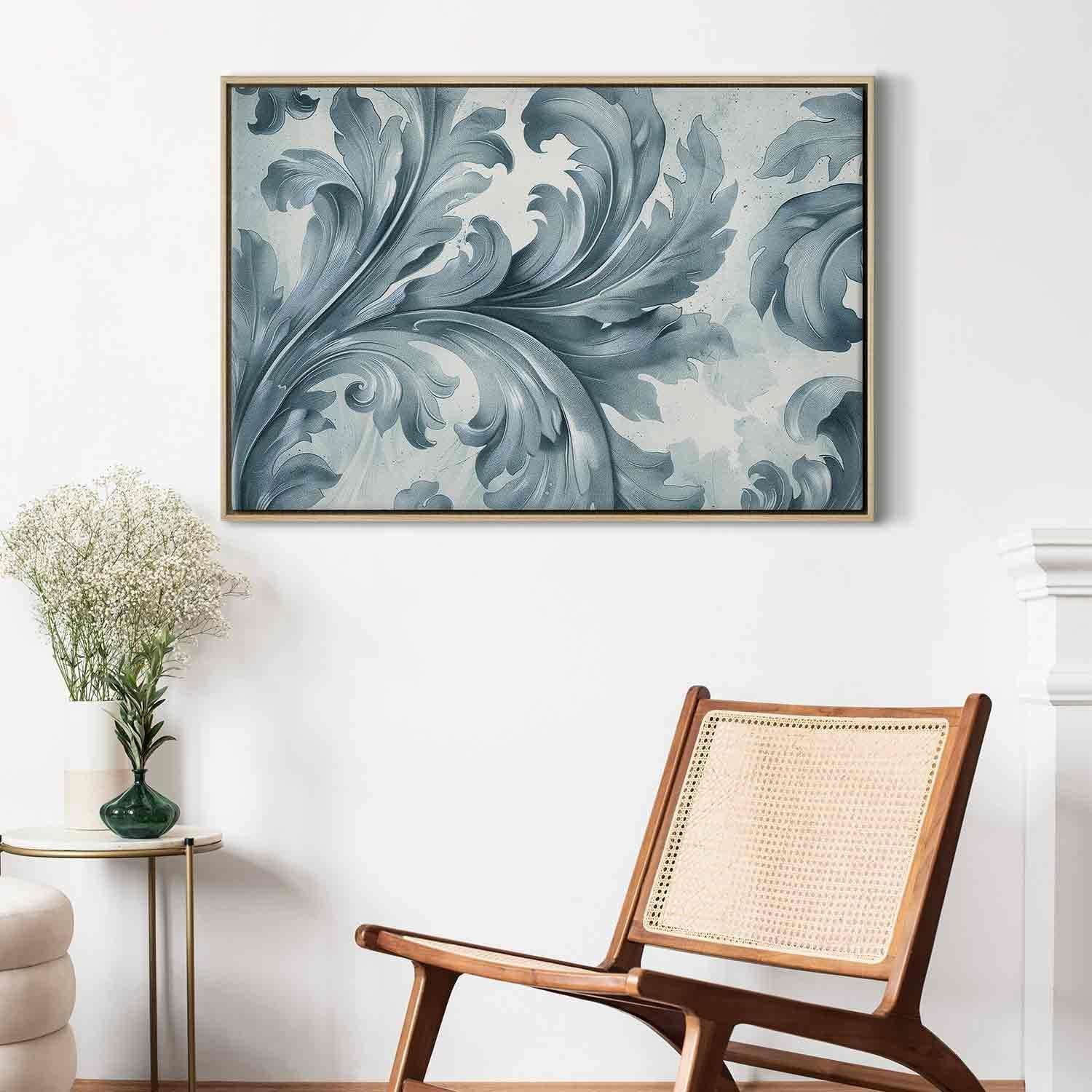 Leinwandbild - Stone Baroque Ornaments in Light Shades of Gray-Blue Artgeist