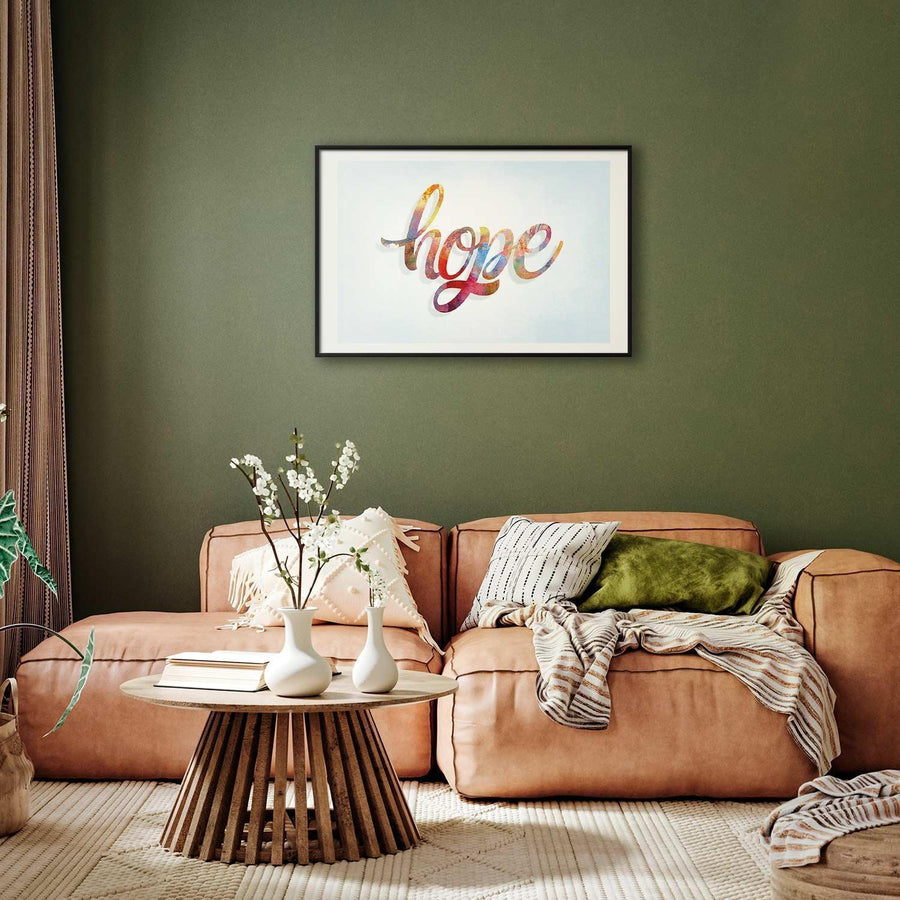 Poster - Hope displayed in cozy living room setting with green walls.