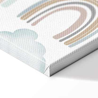 Leinwandbild - Rainbows After the Storm - Rainbows of Various Sizes in Pastel Hues Among Rain Clouds in a Gray-Blue Shade