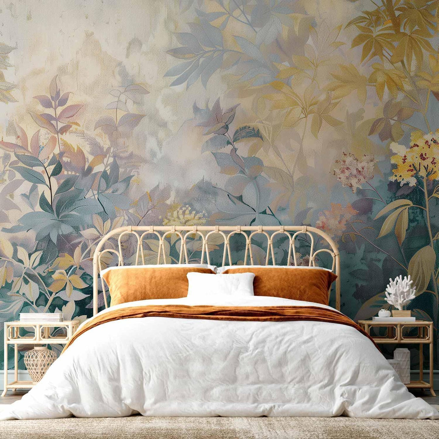 Fototapete - Tapestry Pattern with a Meadow and Flowers Kilim with a Spring Motif