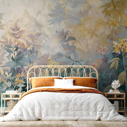 Fototapete - Tapestry Pattern with a Meadow and Flowers Kilim with a Spring Motif