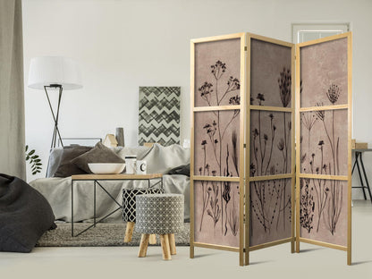 Japanischer Paravent - Plant Vintage - Delicate Field Flowers on a Background in Lime Wash Technique