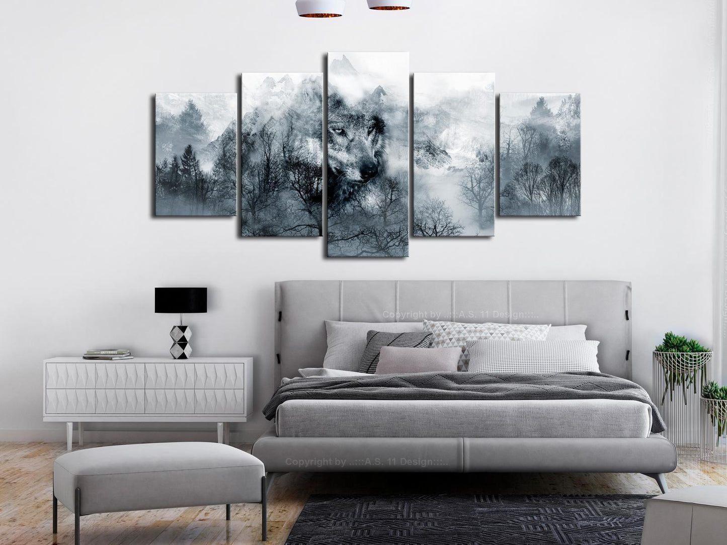 Breites Wandbild mit Raubtier in Berglandschaft

