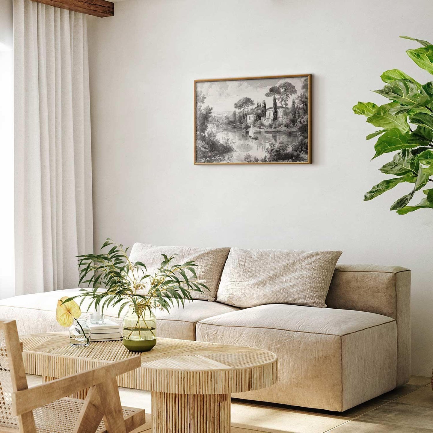 Poster - Black-and-White Vintage Landscape with a Pond