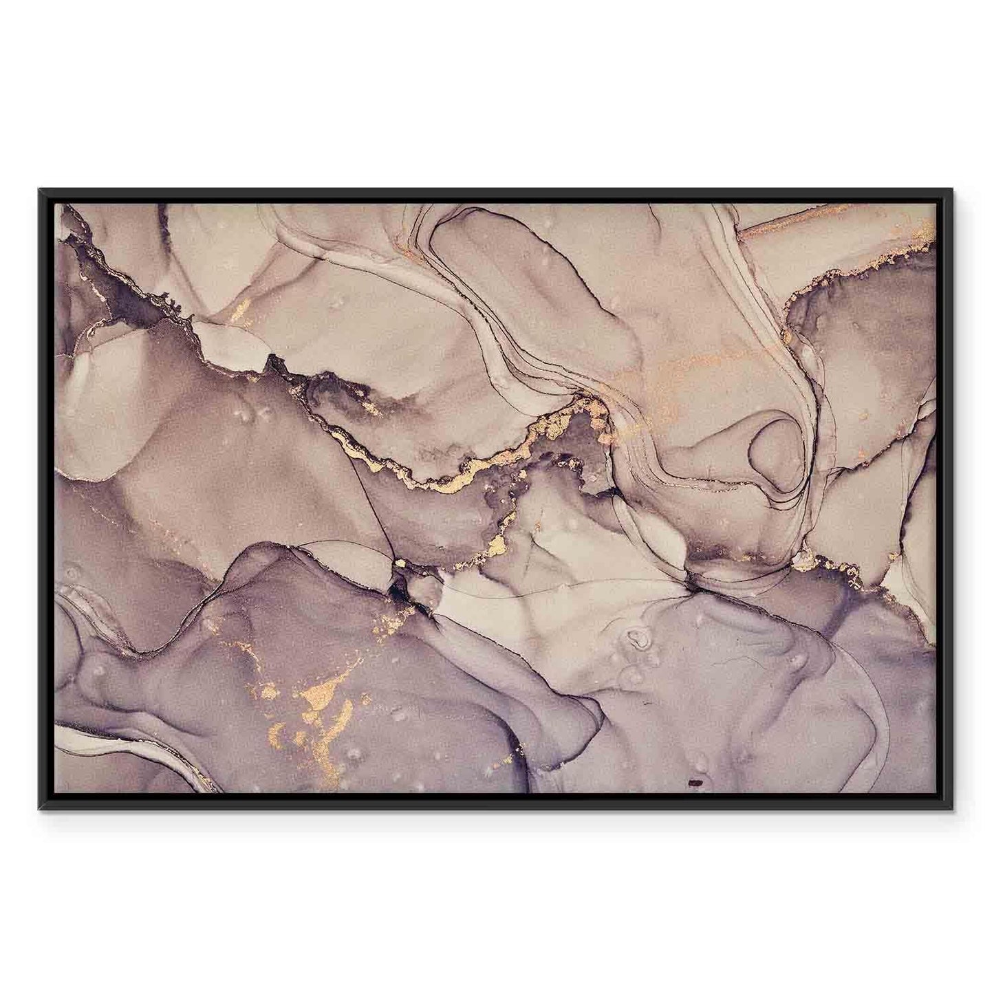 Leinwandbild - Watercolour abstraction - powder pink marble with gold accents