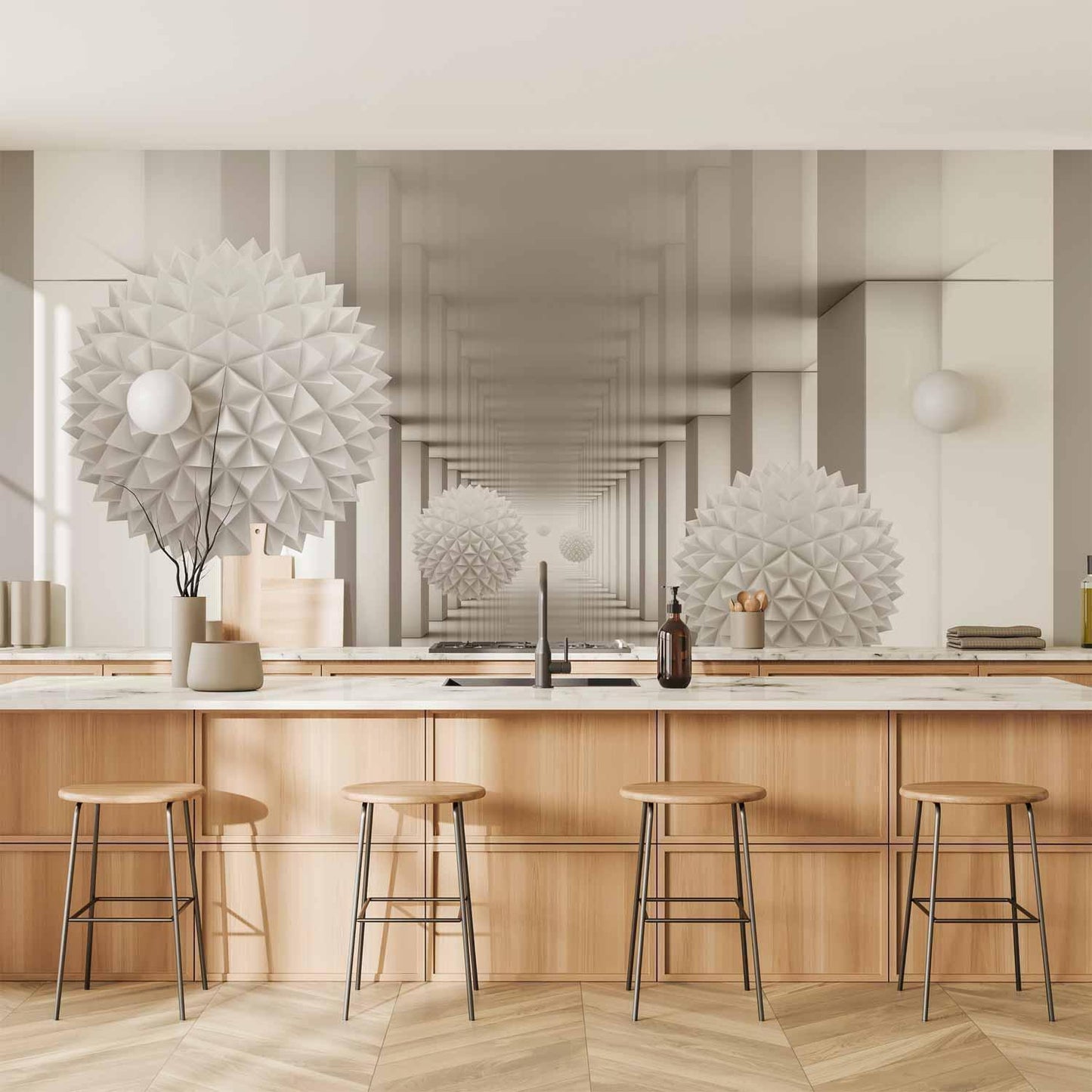 Fototapete Tor zur Zukunft – Futuristischer 3D-Tunnel in Weiß