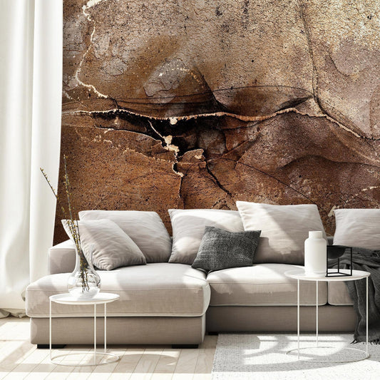 Fototapete - Rock abstraction - brown and beige pattern in the style of cracked stone Artgeist