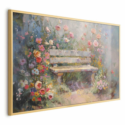 Poster - Flowery bench - impressionist painting full of flowers