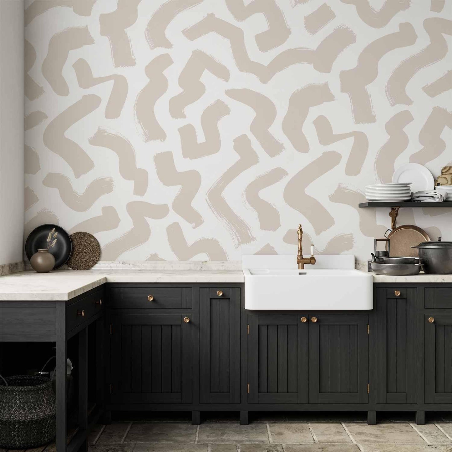 Fototapete - Abstract composition - beige patterns in shapes on a white background