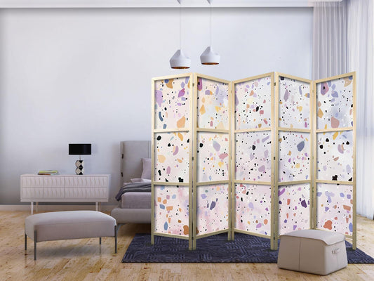 Japanischer Paravent - Confetti-Style Terrazzo - Purple-Pink - Colorful Pattern Artgeist