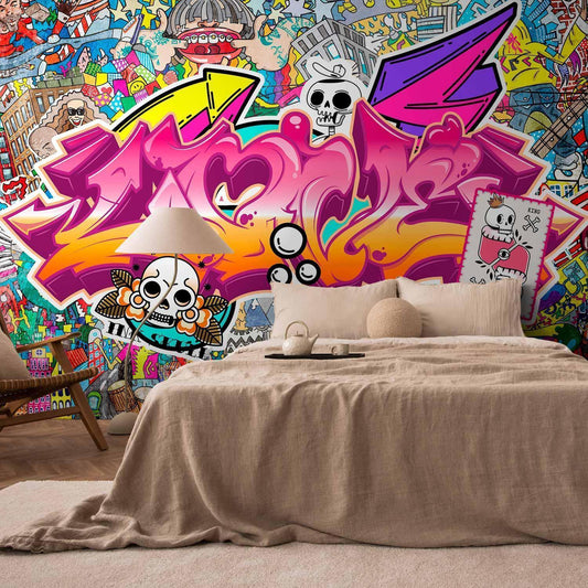 Fototapete - Street art - abstract urban colour graffiti mural with lettering Artgeist