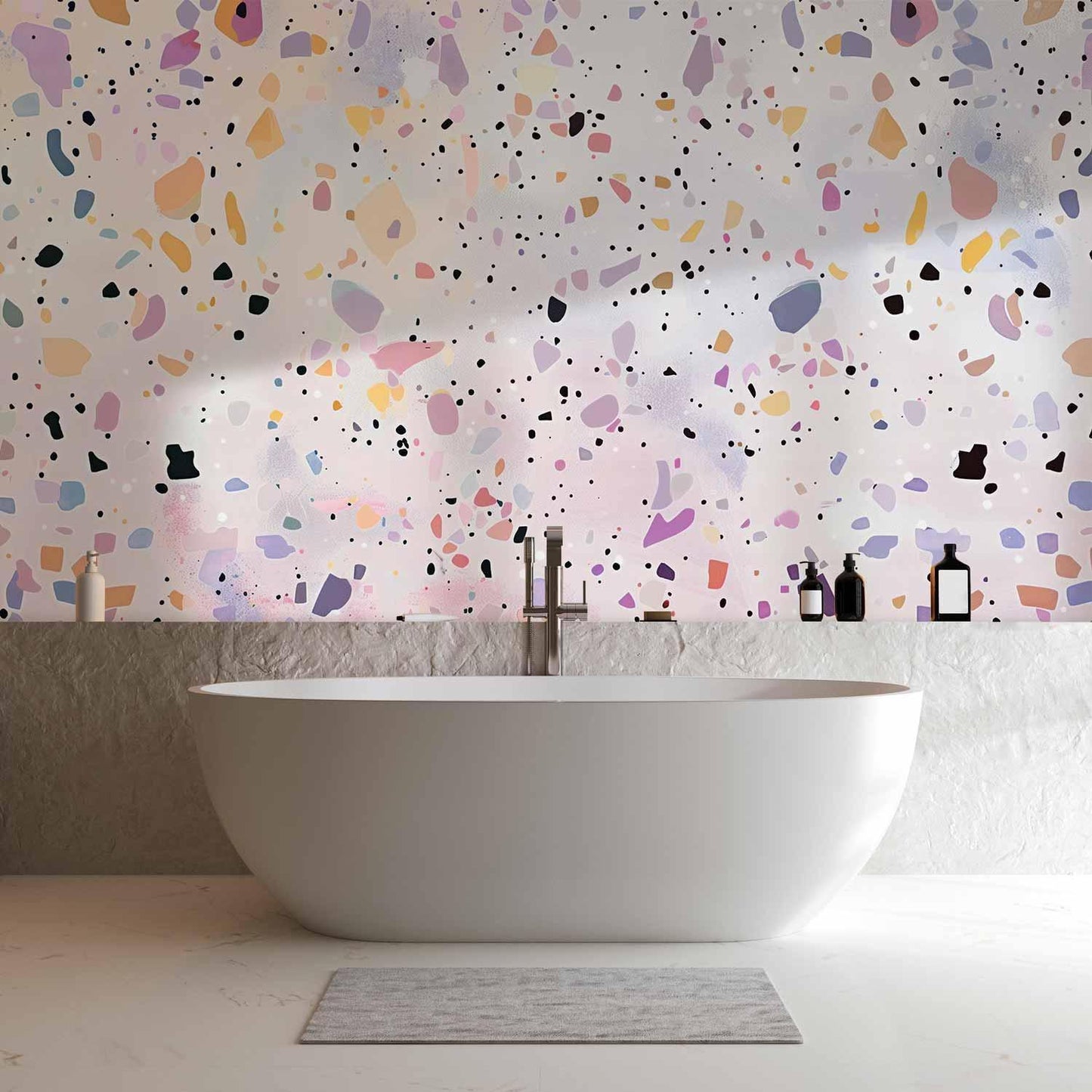 Fototapete - Terrazzo in Confetti Style Violet-Pink Colorful Pattern
