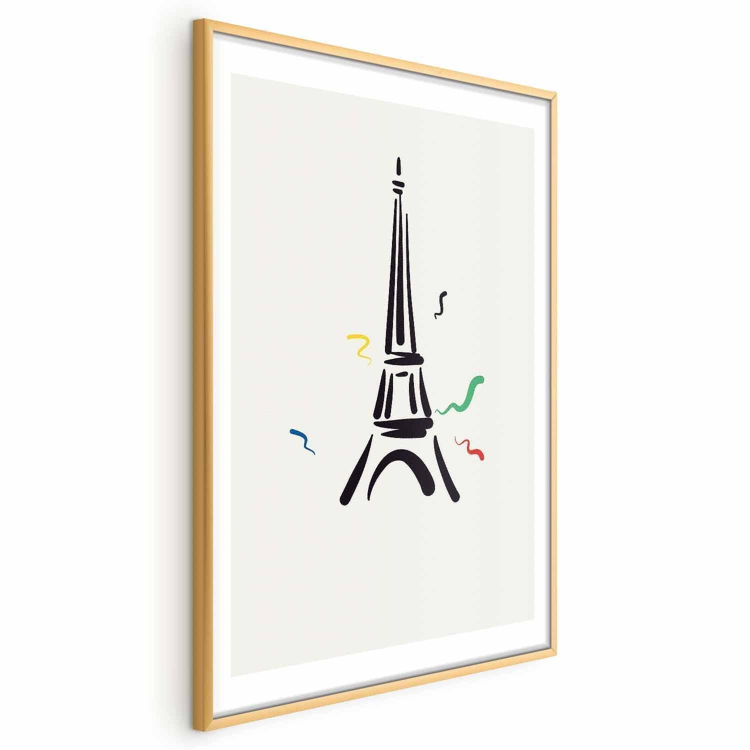 Poster - Black Illustration of the Eiffel Tower on a Light Background Artgeist