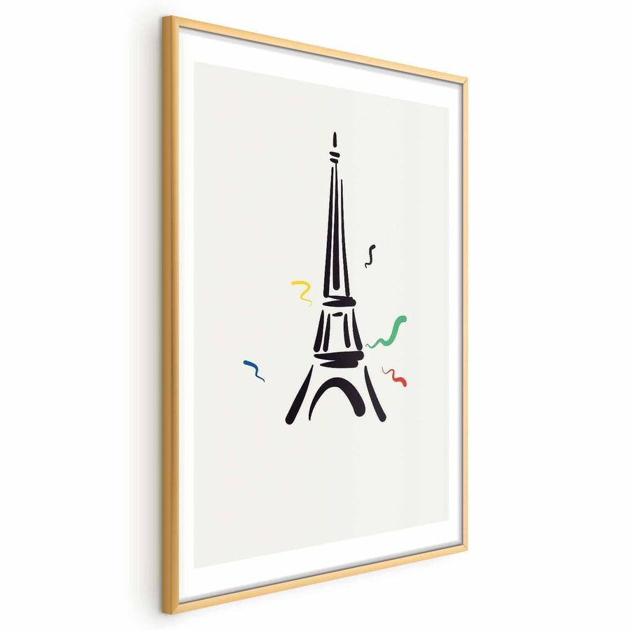 Poster - Black Illustration of the Eiffel Tower on a Light Background Artgeist