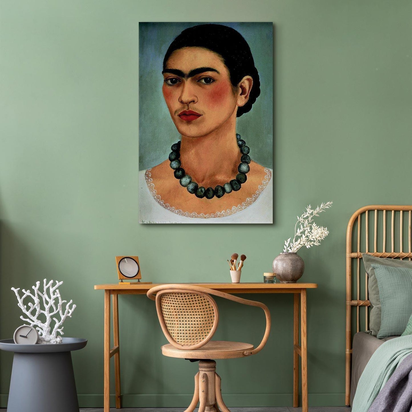 Leinwandbild - Frida Kahlo – Self-Portrait with Beaded Necklace
