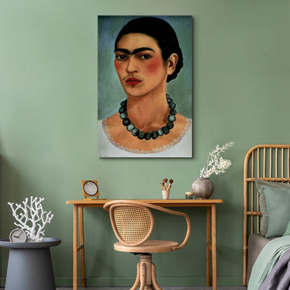 Leinwandbild - Frida Kahlo – Self-Portrait with Beaded Necklace