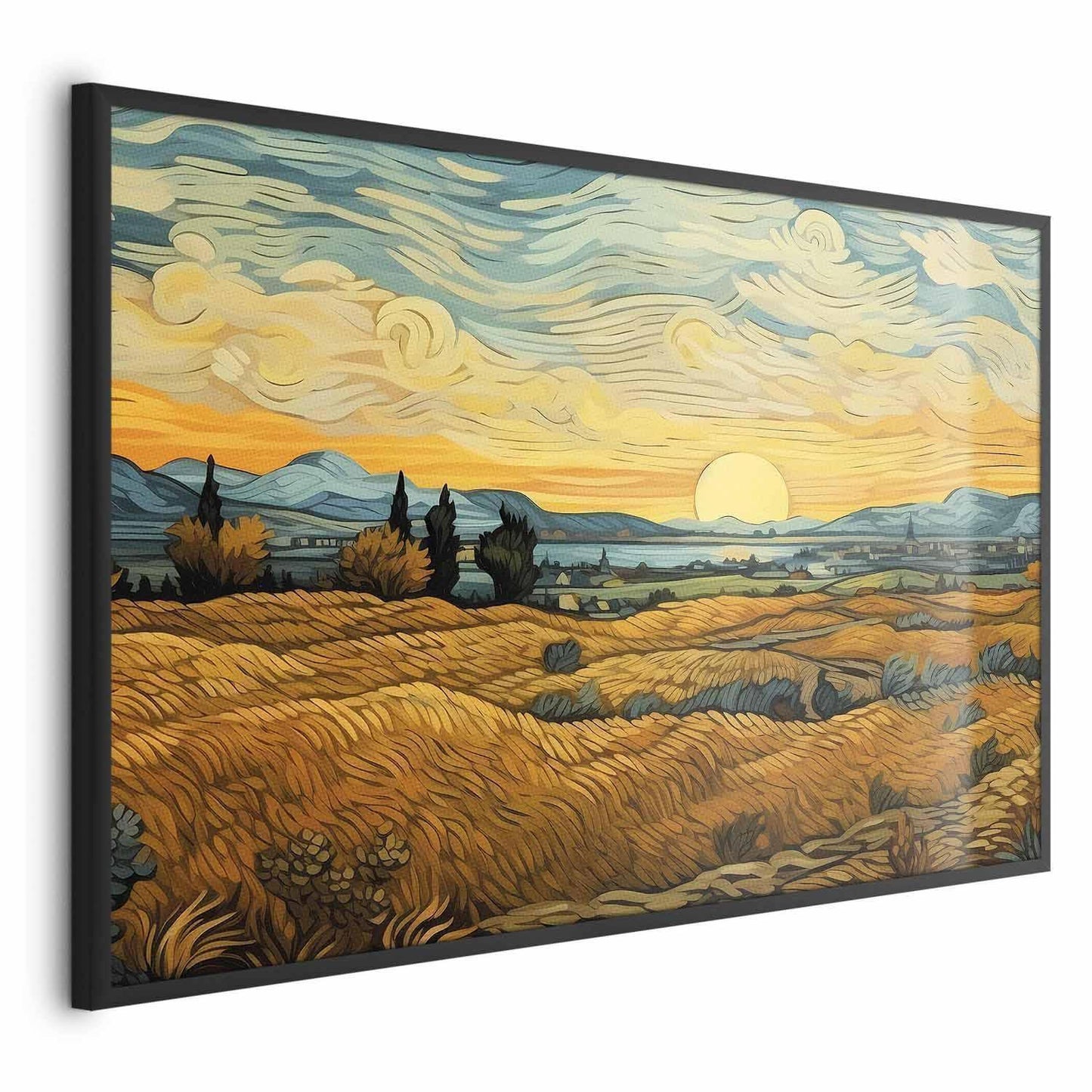Poster - Impressionistic fields - painted golden landscape with fields of grain