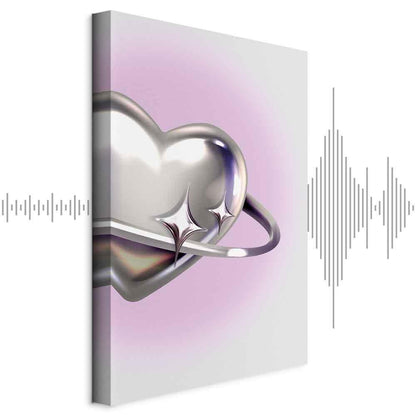 Leinwandbild - Cosmic Heart - Silver Heart with a Ring on a Purple Background