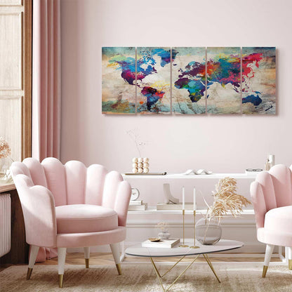 Leinwandbild - World Map: Cracked Wall Artgeist