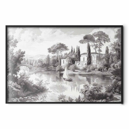 Poster - Black-and-White Vintage Landscape with a Pond