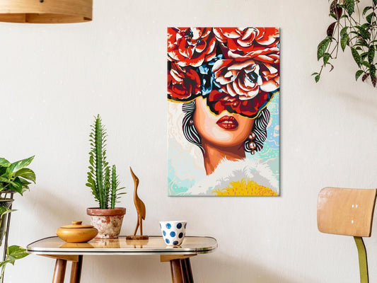 Süße Lippen Pop Art Wandbild - Sinnlicher Kussmund mit nummerierten Feldern für entspannende Malstunden - Sawelt