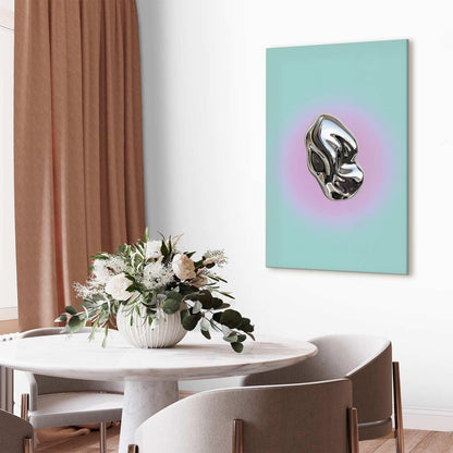 Leinwandbild - Metallic Form - Abstract Sculpture on a Mint Background with a Purple Halo Artgeist