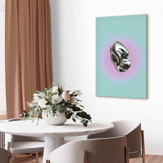 Leinwandbild - Metallic Form - Abstract Sculpture on a Mint Background with a Purple Halo Artgeist
