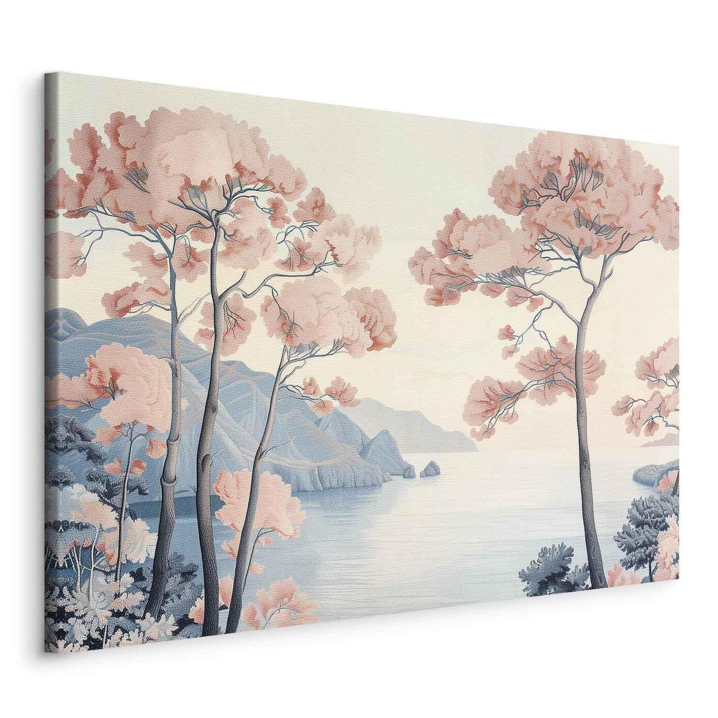 Leinwandbild - Landscape with the Ocean Cliffs and Trees in Delicate Pink Shades Artgeist