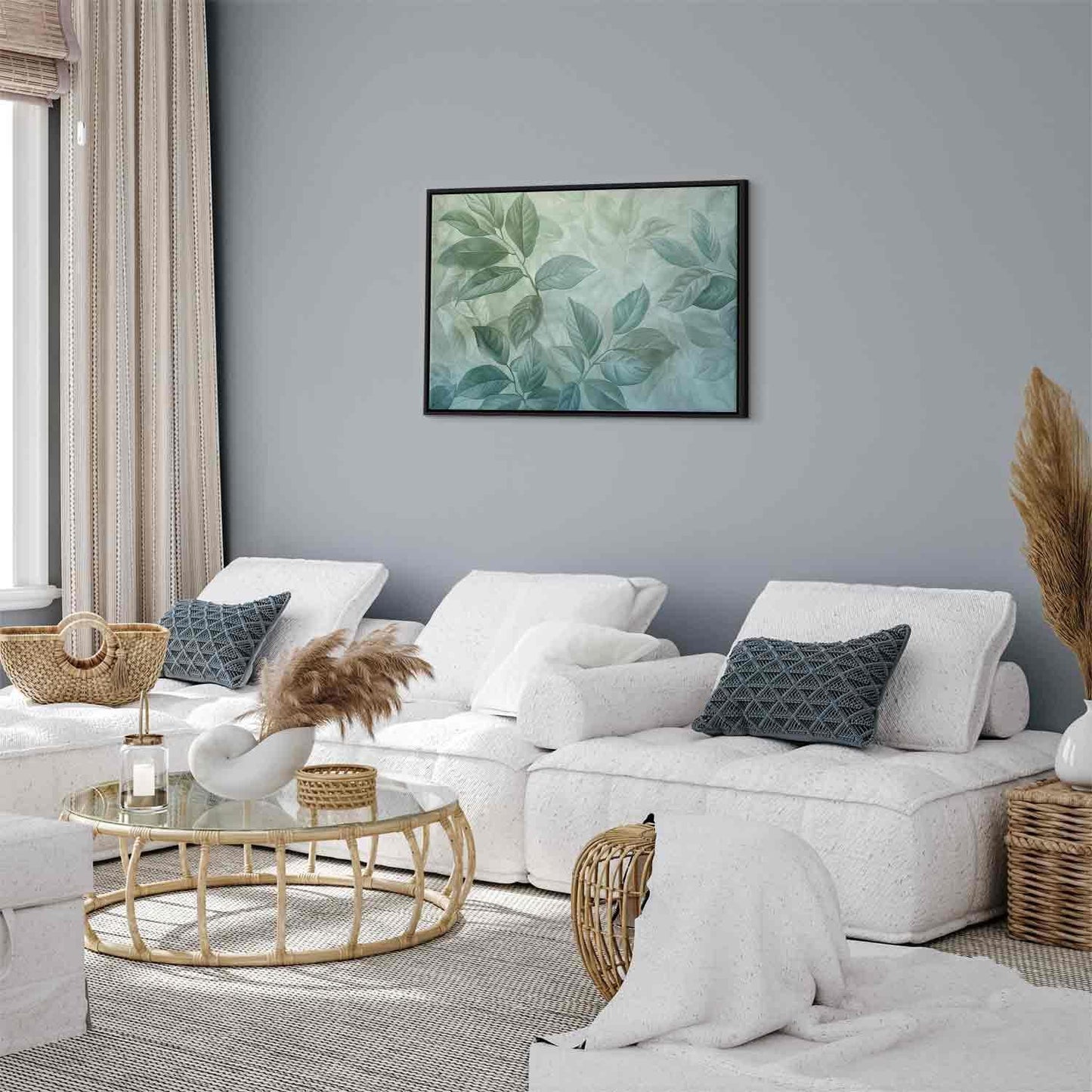 Leinwandbild - Large Leaves in Shades of Green-Mint: Botanical Motif