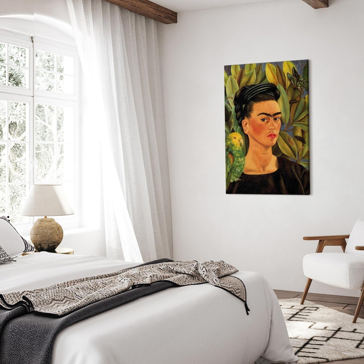 Leinwandbild - Frida Kahlo – Self-Portrait with Bonito