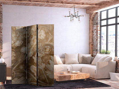 Paravent - Carved Floral Ornaments in Soft Sepia and Brown Tones Artgeist