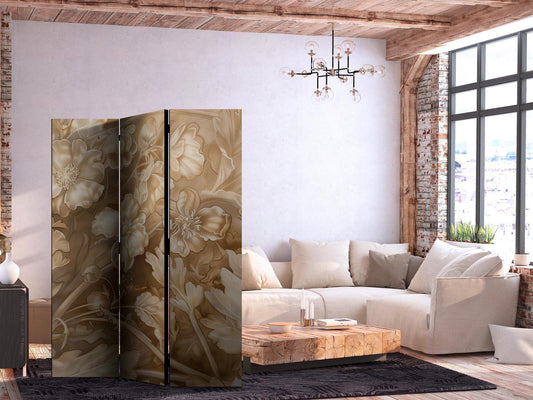 Paravent - Carved Floral Ornaments in Soft Sepia and Brown Tones Artgeist