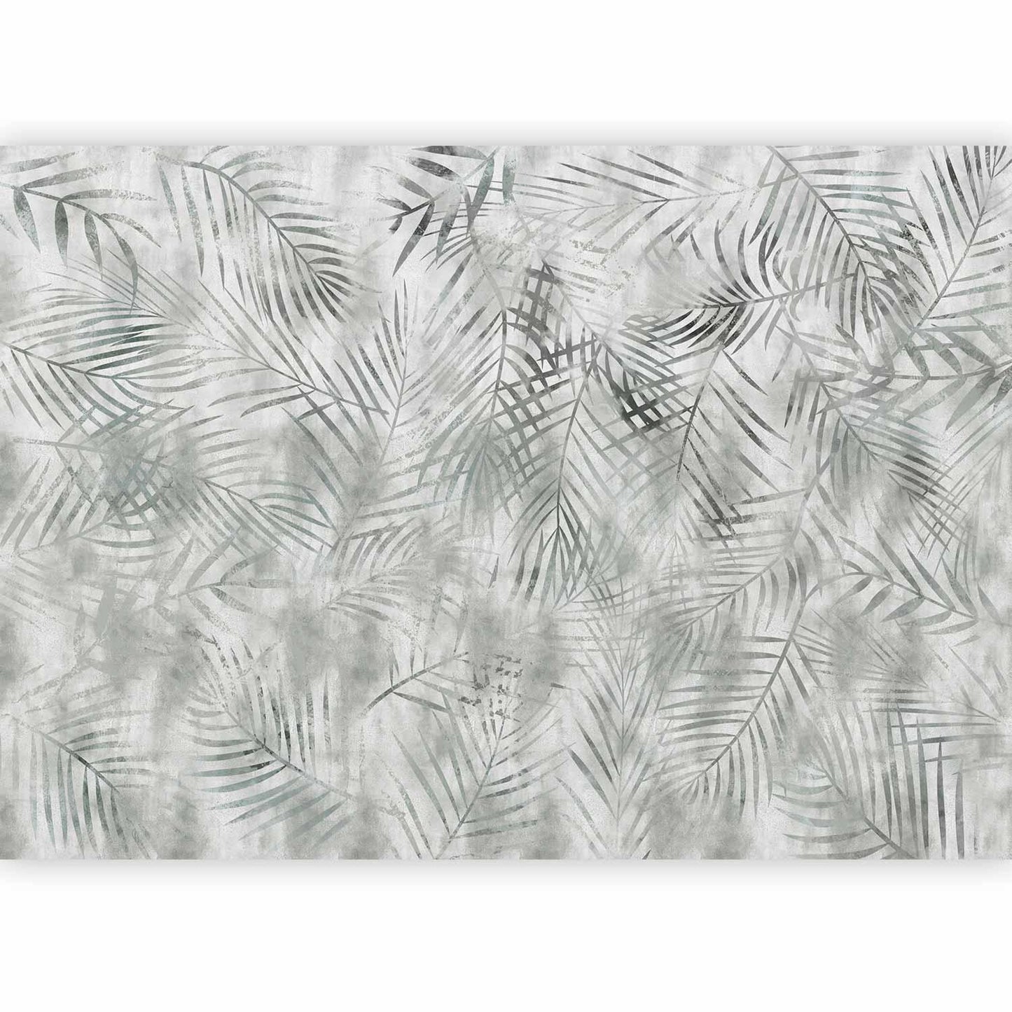 Fototapete - Minimalist landscape - nature motif with grey exotic leaves Artgeist