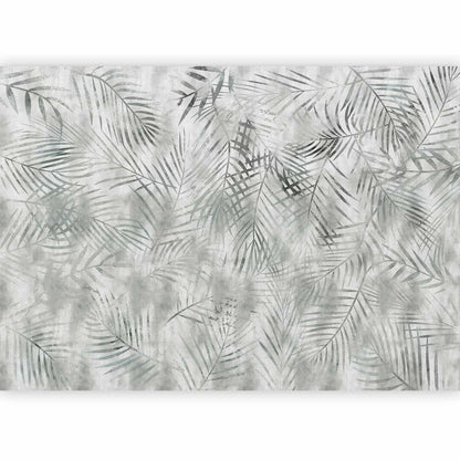 Fototapete - Minimalist landscape - nature motif with grey exotic leaves Artgeist