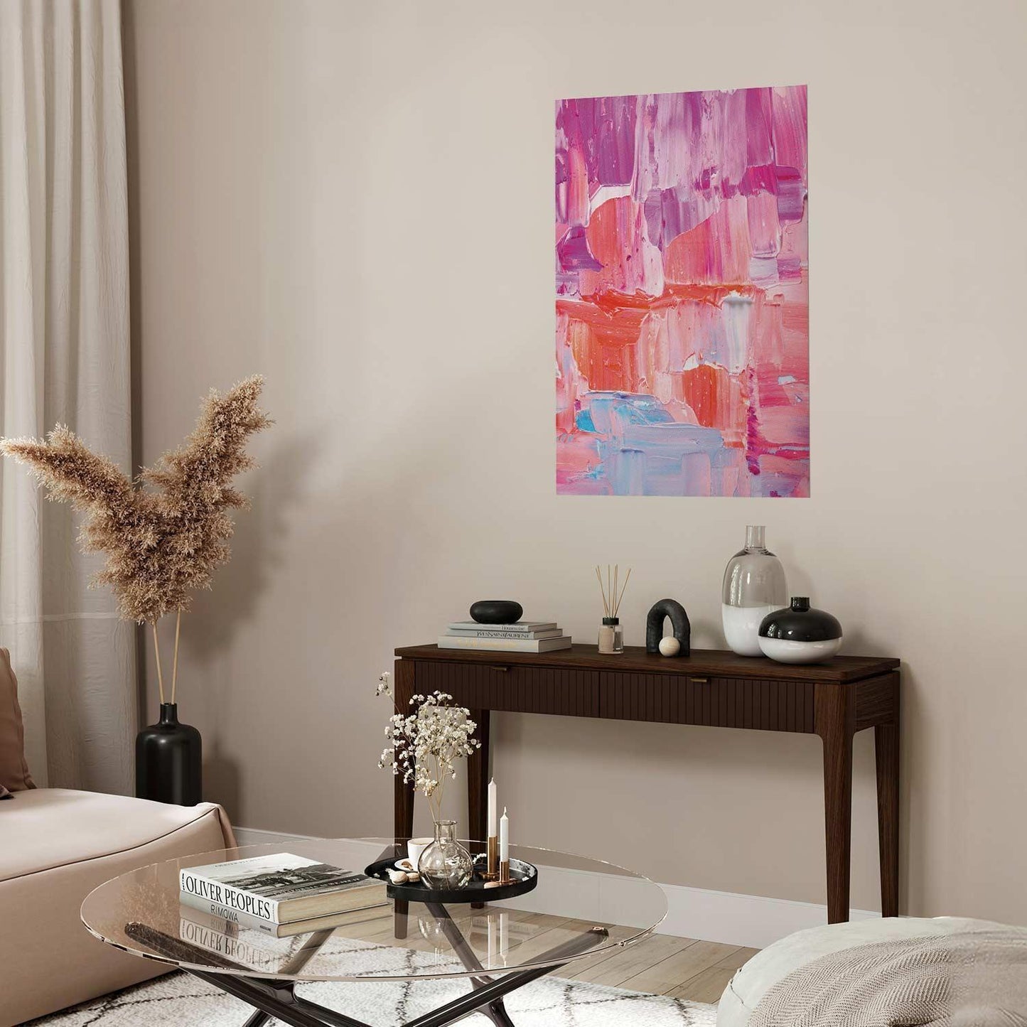 Poster - Colorful Strokes - intense shades of pink and purple on canvas Artgeist
