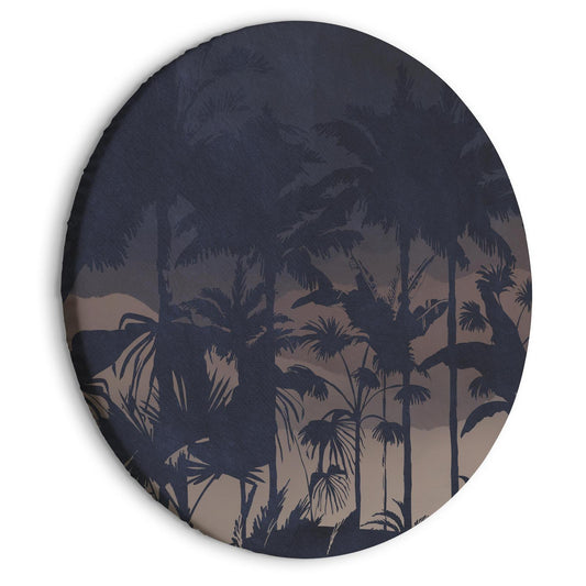 Rundes Bild - Evening in an exotic forest - Tropical greenery under the cover of night against the backdrop of mountainous terrain/Jungle at night Artgeist