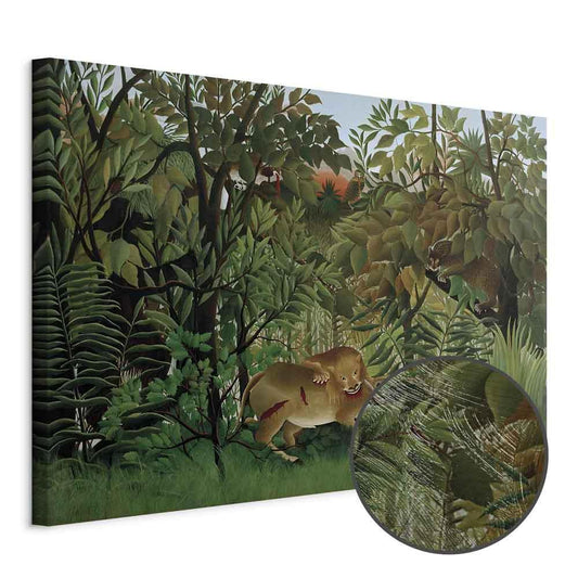 Leinwandbild - Henri Rousseau – Le Lion ayant faim se jette sur l'Antilope