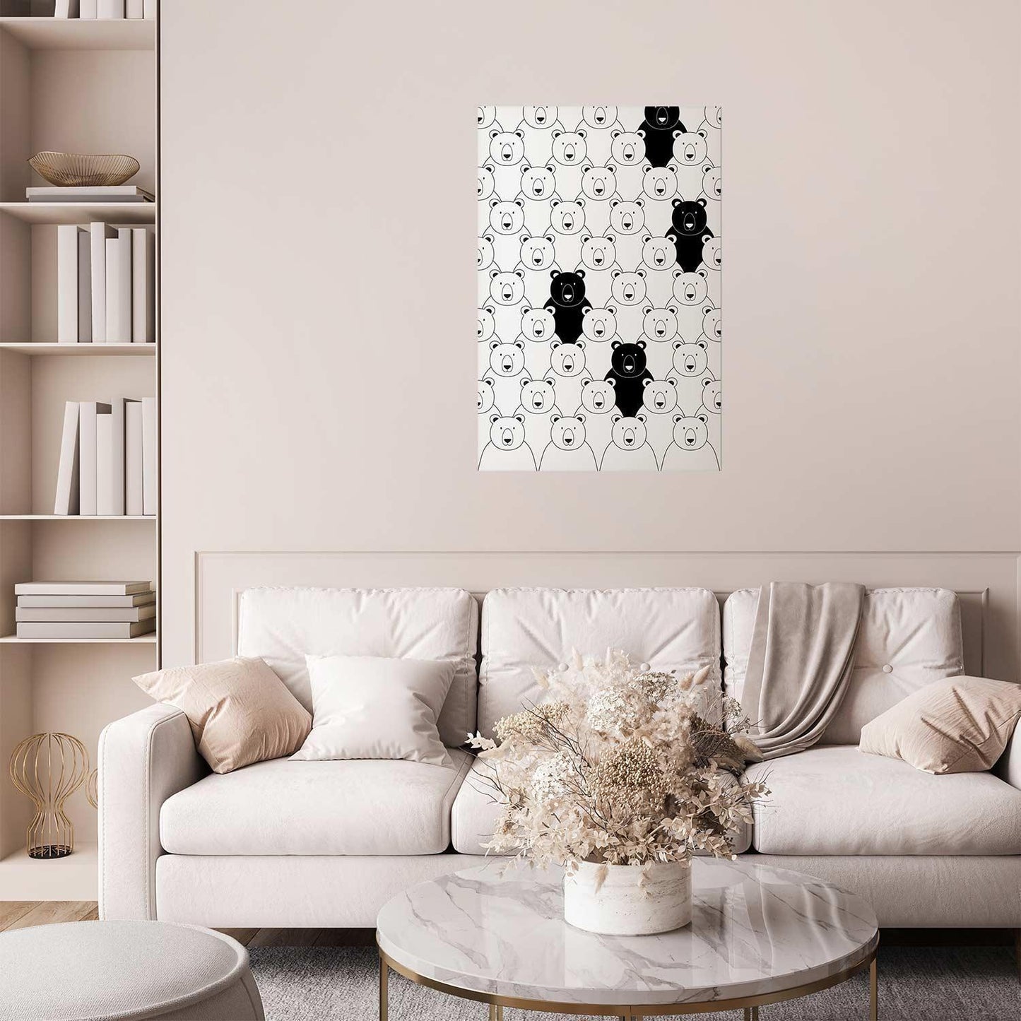 Poster - Stranger in the Flock displayed in a modern living room with light decor.