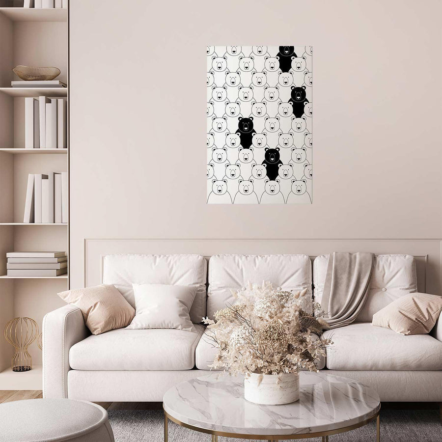 Poster - Stranger in the Flock displayed in a modern living room with light decor.