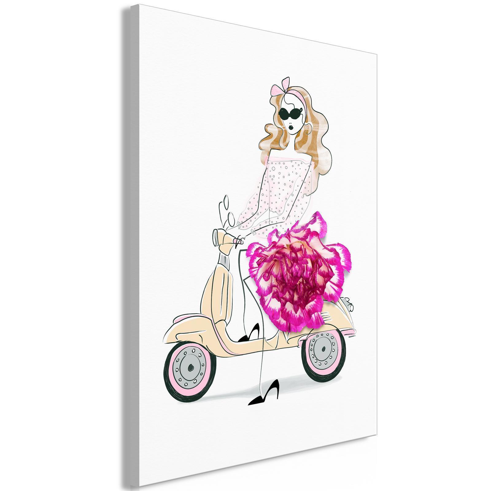 Leinwandbild - Girl on a Scooter (1 Part) Vertical Artgeist