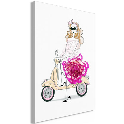 Leinwandbild - Girl on a Scooter (1 Part) Vertical Artgeist